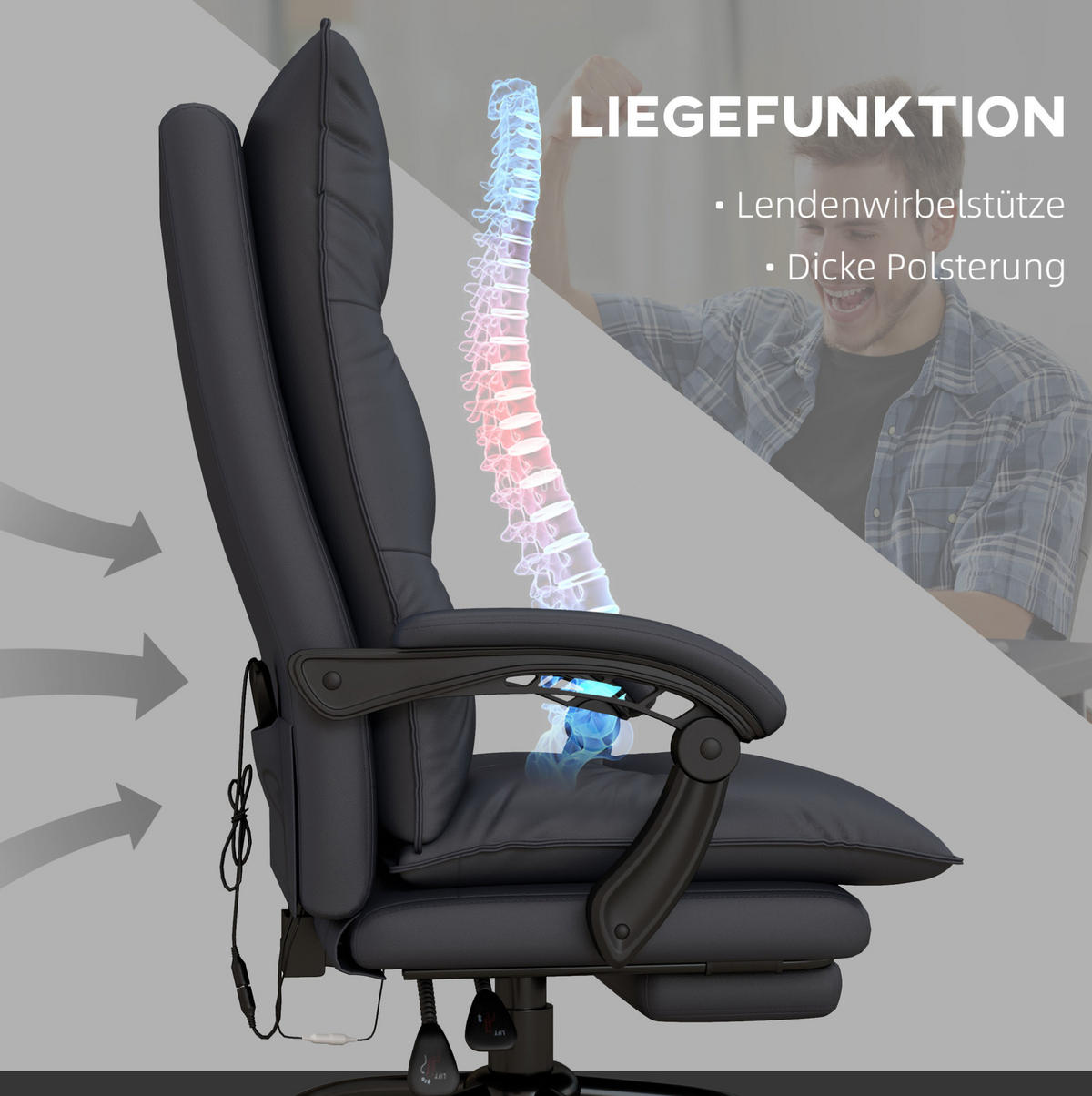 DREHSTUHL 66/114-121,5/74 cm Dunkelgrau aus Polyester mit Massagefunktion - Dunkelgrau, Kunststoff (74/121.5/66cm) - OKMYHOME