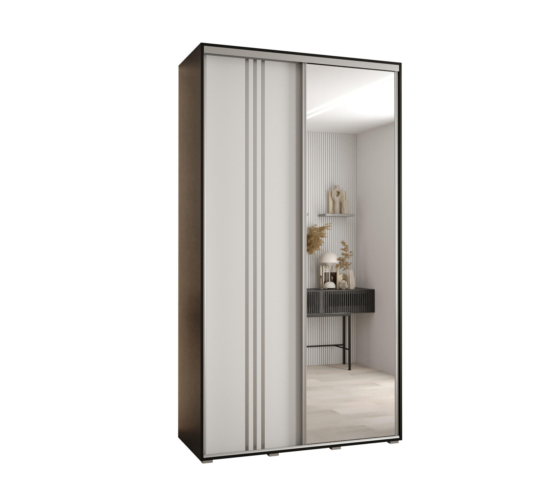 Abiks Möbel Schwebetürenschrank Schwarz, Weiß, Silber 130x235x60 cm