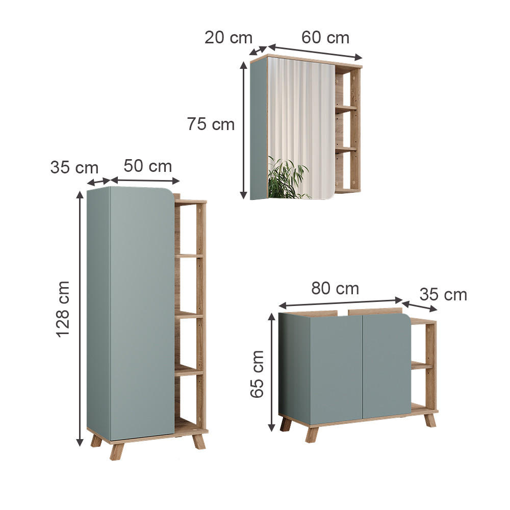 BADMÖBEL-SET Karen Sonoma/Blau 3 Teile - Blau, Holzwerkstoff (80/65/35cm) - Vicco