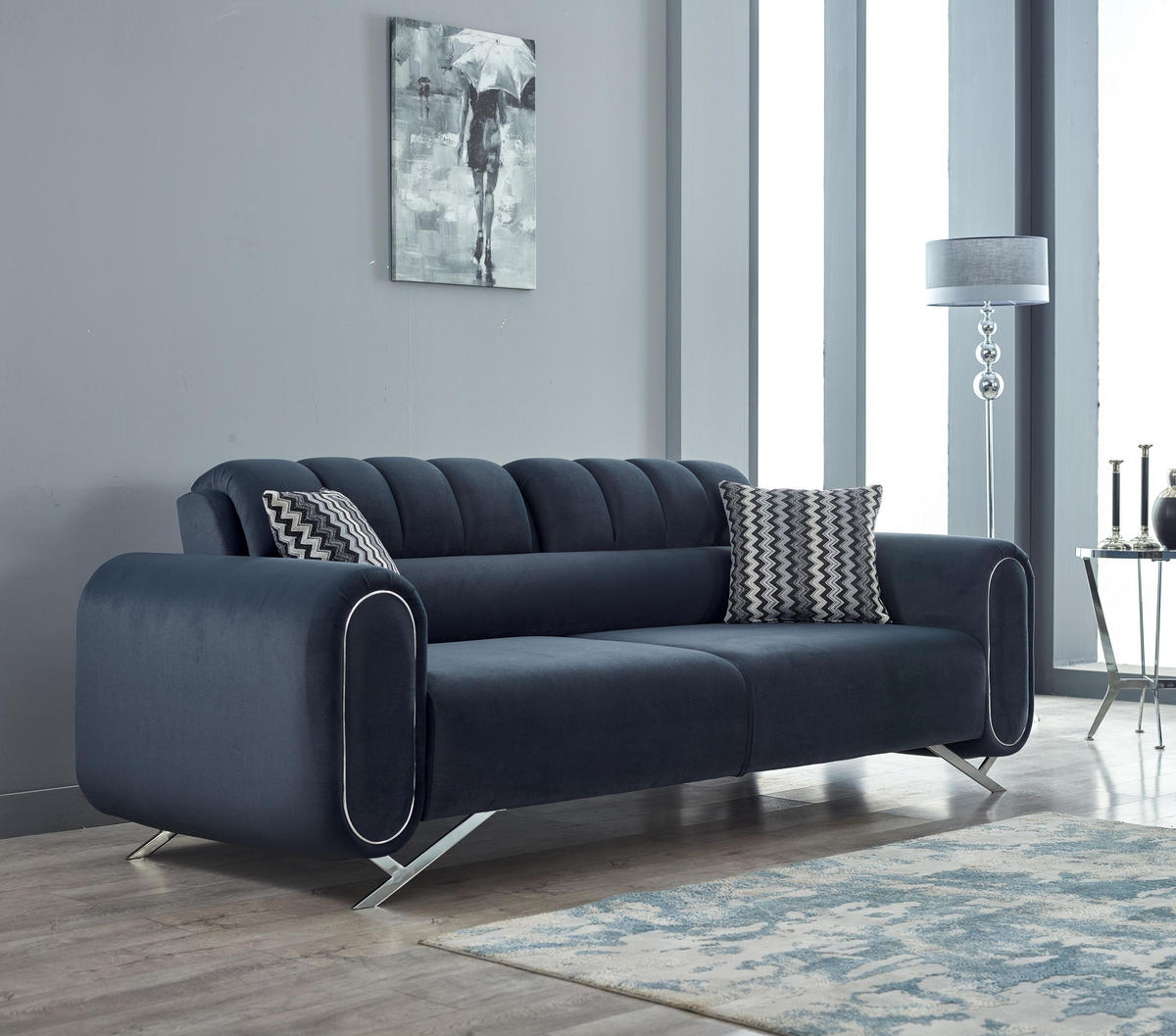 SITZGARNITUR Mulino Anthrazit Stellvariante:3+3+1 - Anthrazit, Holz (230/88/95cm) - Villa Möbel