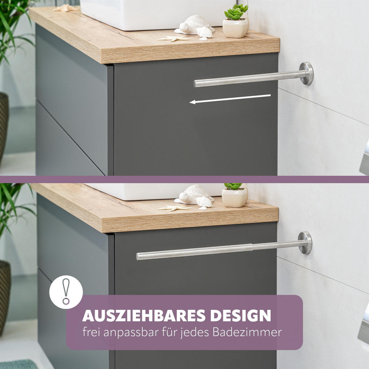 TELESKOPHANDTUCHSTANGE PIAZZA Edelstahl - Edelstahlfarben, Metall (6/6/50cm) - bremermann