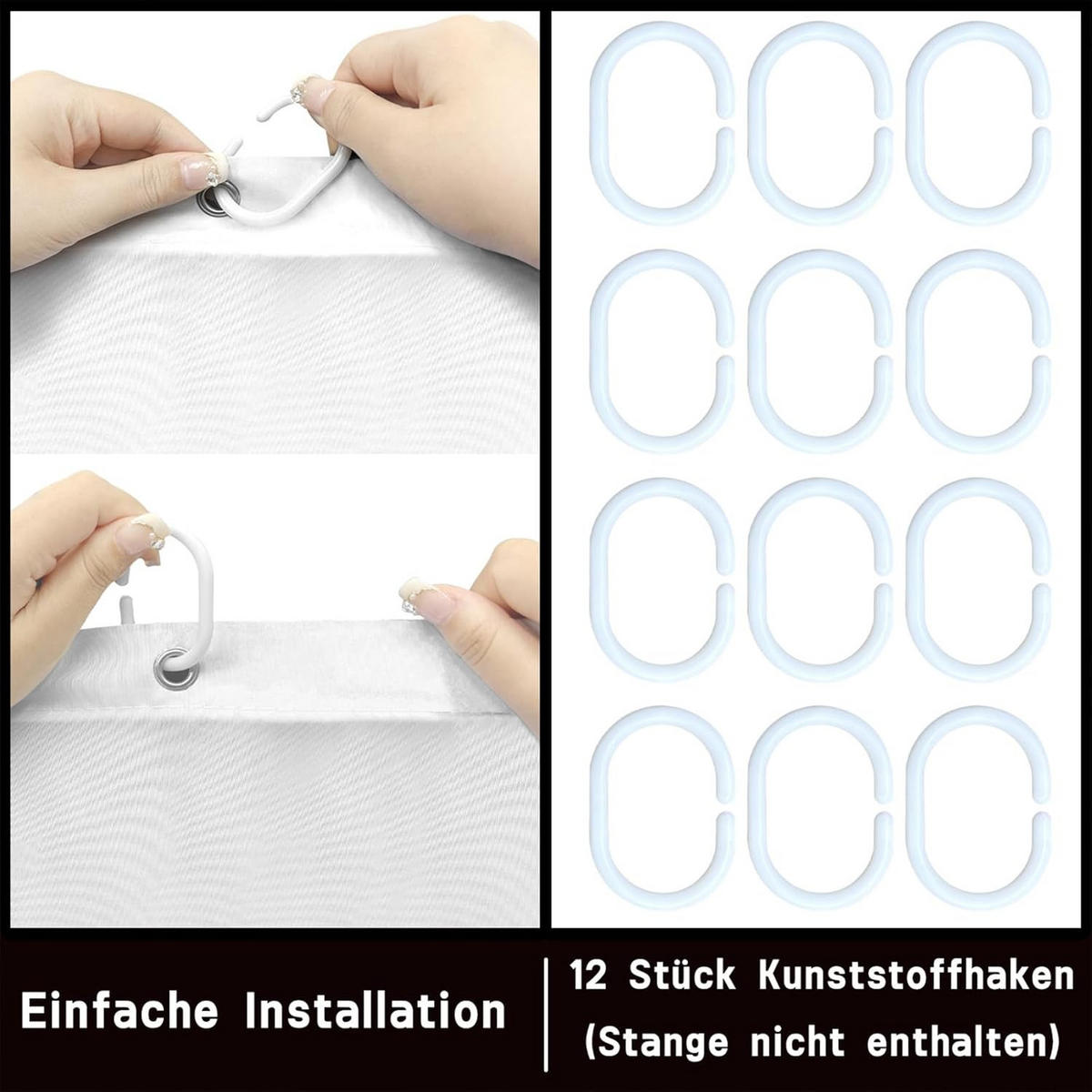 DUSCHVORHANG wasserdicht schimmelresistent Polyester waschbar für Standard Badewannen mit Haken - Multicolor, Textil (180/180cm) - MCBOSON