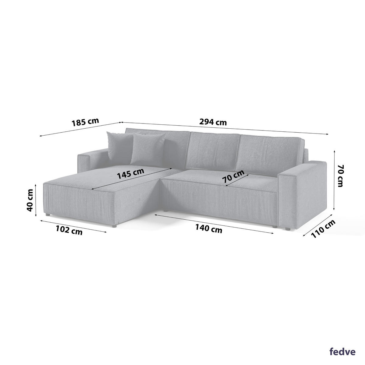 ECKSOFA Couch Sofagarnitur Sekwana L-form Anthrazit - Anthrazit, Naturmaterialien (294/185cm) - Fedve