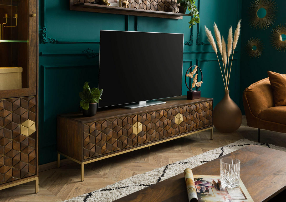 TV-BOARD Mango 180x45x50 braun geölt DIAMOND #224 - Braun, Holz (180/50/45cm) - Massivmoebel24