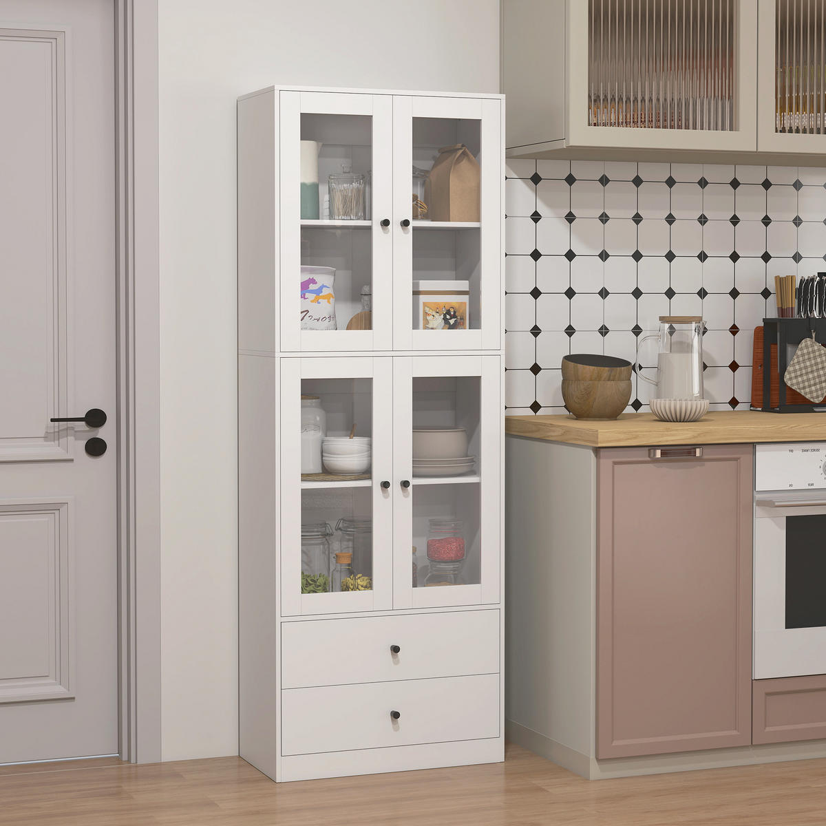 HIGHBOARD DE-11161 Glastüren Weiß Hochglanz - Weiß, Holzwerkstoff (30/170/59cm) - ComfortXL