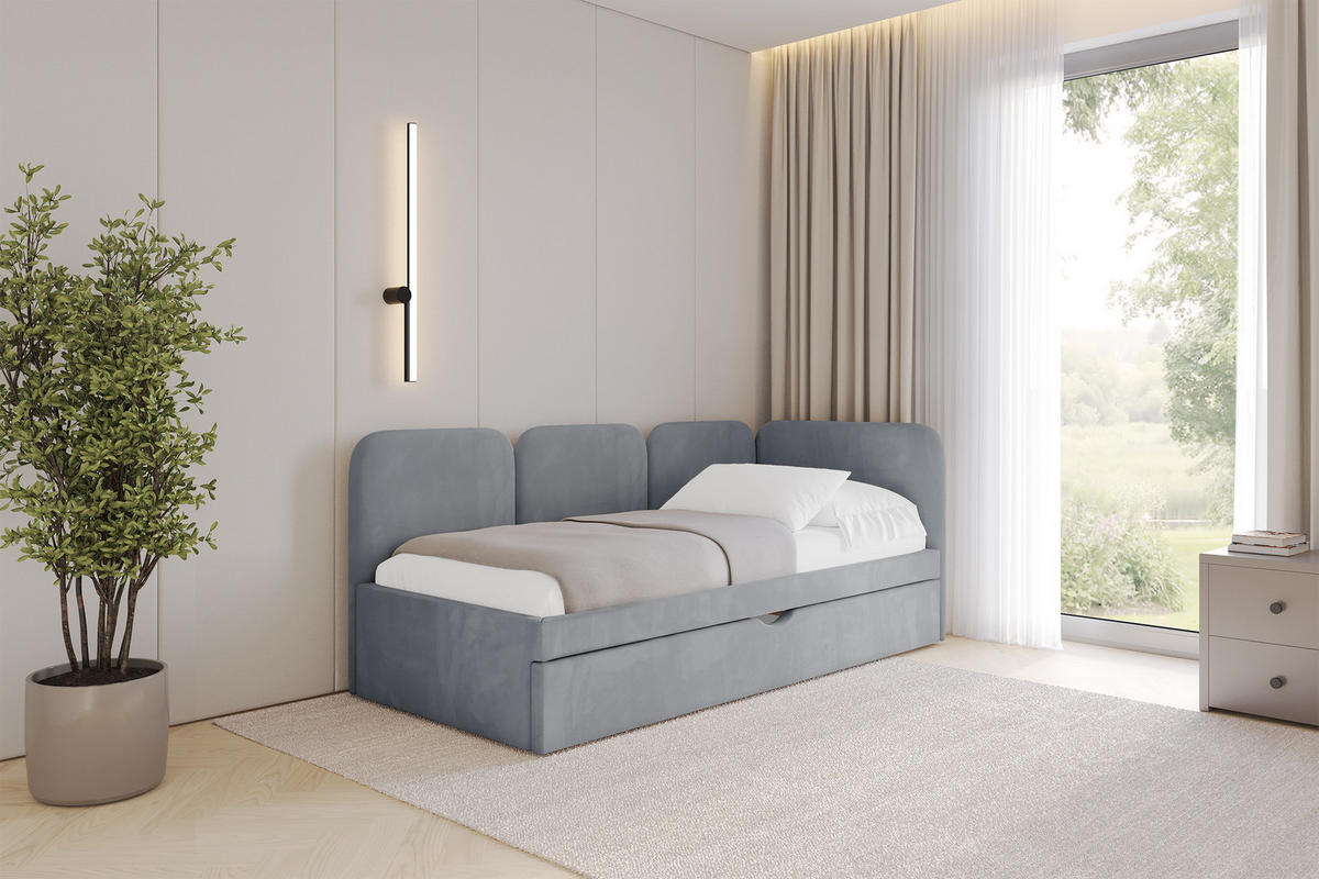 EINZELLBETT Jugendbett mit Bettkasten, Links - ALVY 100x200 Grau - Grau, Holzwerkstoff/Textil (100/200cm) - ALTDECOR