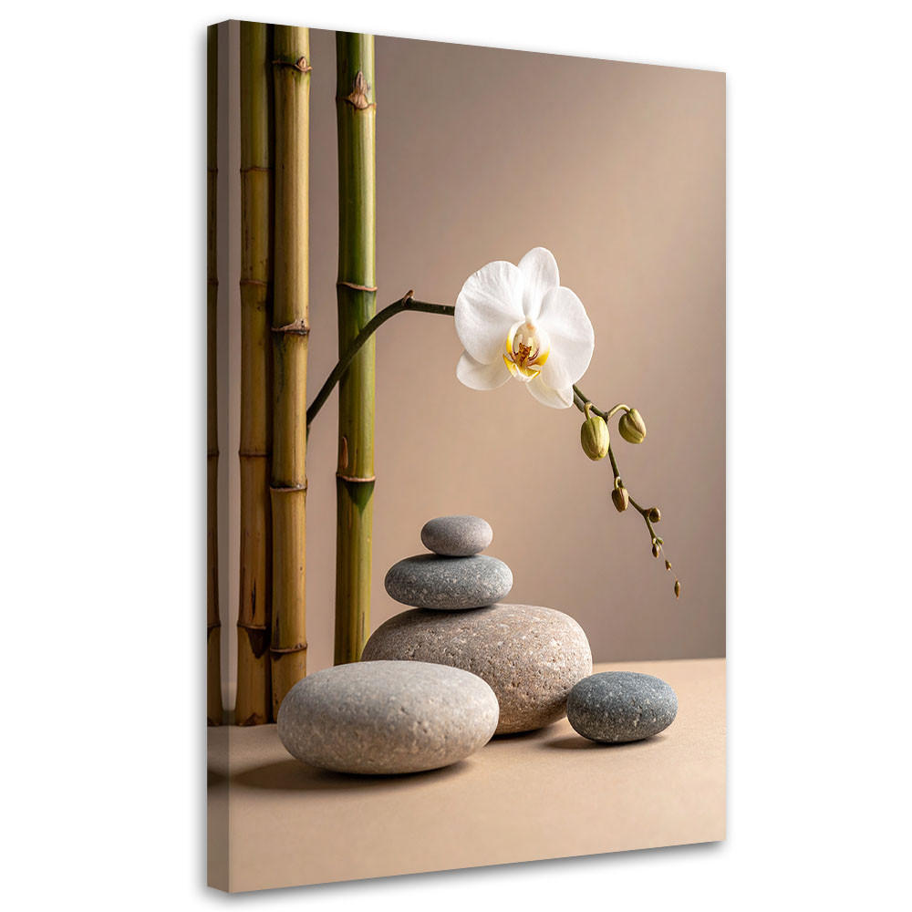WANDBILD, Orchideenblumensteine Bambus Zen Spa - Beige, Textil (80/120cm) - Feeby