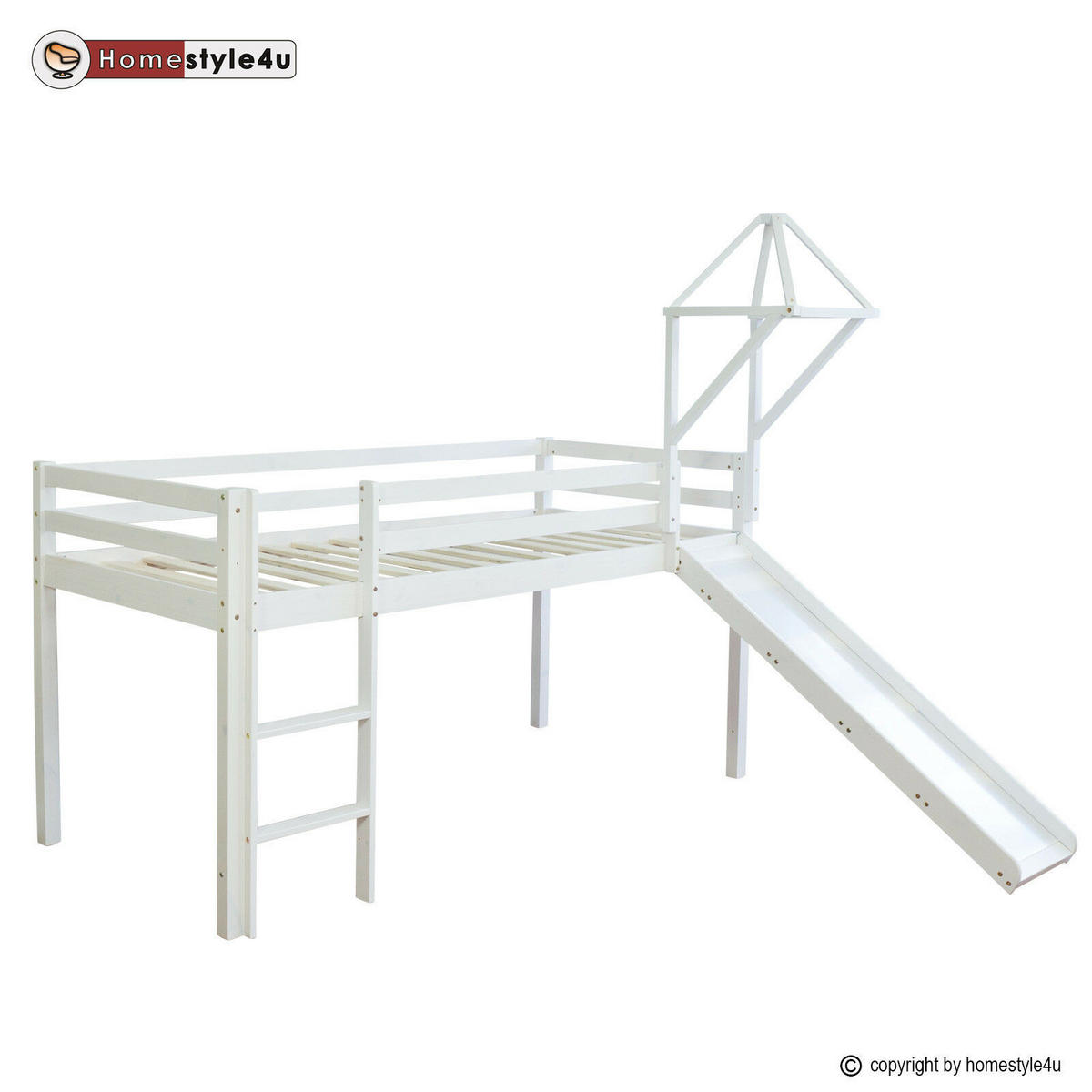 HOCHBETT mit Rutsche Turm 90/200 cm Pink - Pink/Weiß, Holz - Homestyle4u