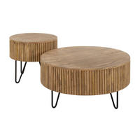 COUCHTISCH Set ELIO TAMBURO Runde Satztische aus Mangoholz im Lamellen-Design - Sandfarben, Holz (80/80/38cm) - alesvelt