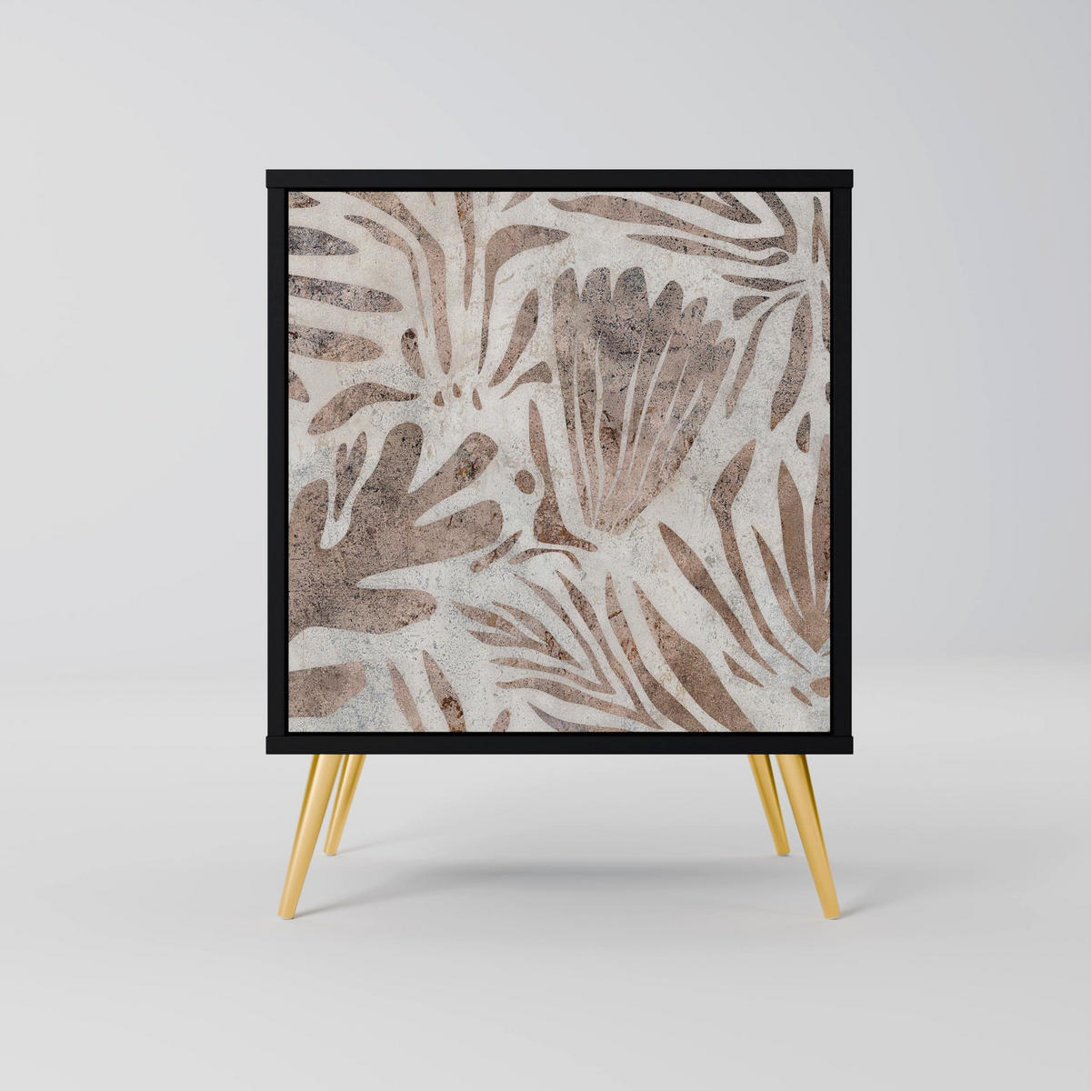 SIDEBOARD PASSING TIME, Schwarz, 57,5x42x75,5 cm, Goldfarbene Metallfüße - Goldfarben/Multicolor, Holzwerkstoff/Metall (57.5/75.5/42cm) - SpaceRebels