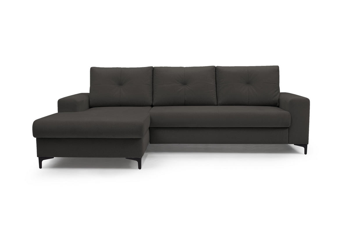 ECKSOFA AVRA L-förmig, mit Stauraumbehälter-in RINO-Stoff, Komfort & Eleganz, lose Rückenkissen, freistehend, LINKS 165x251x85 cm Graphite - Graphitfarben, Holz/Textil (165/251cm) - DomoHome