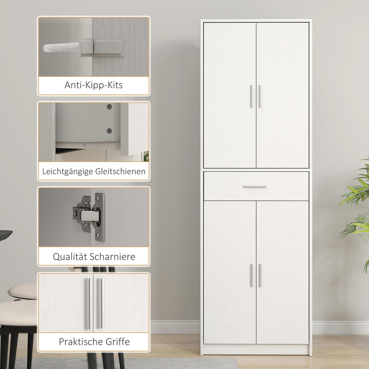 KÜCHENSCHRANK Spanplatte MDF Weiß - Weiß, Holz (35/180/60cm) - HOMCOM