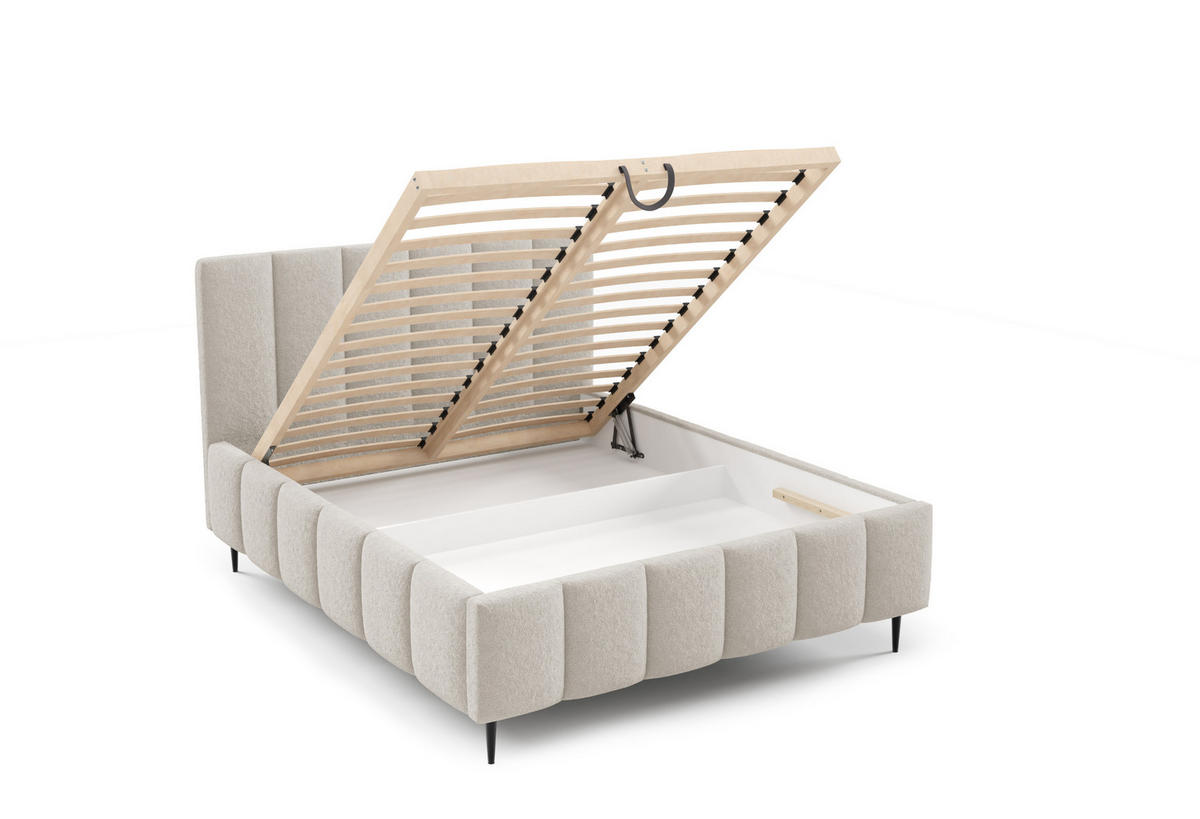 POLSTERBETT mit Bettkasten 140x200 cm in Hellbeige - Beige, Metall (140/200cm) - Home Collective