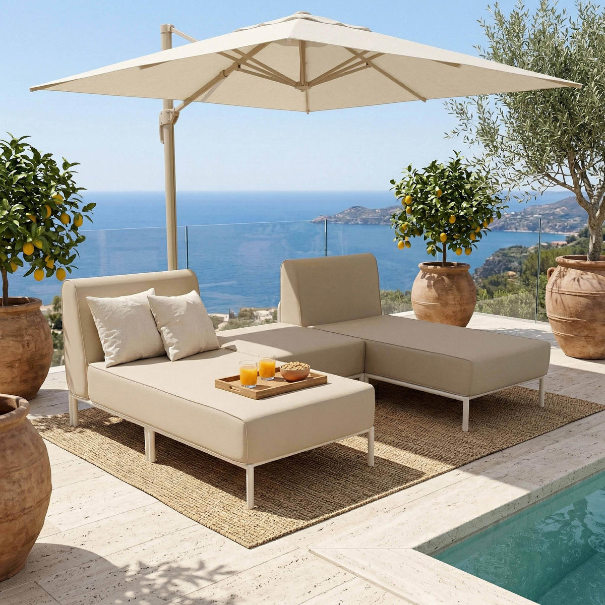 GARTENSOFA mit 3 Sitzplätzen, Beige - Beige, Textil (128/78/144cm) - Oviala