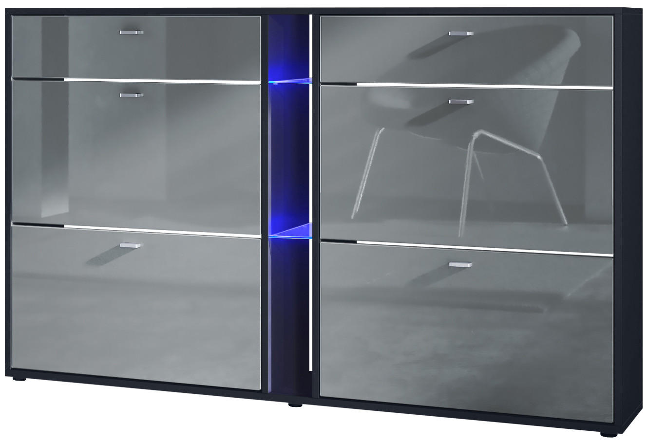 SCHUHSCHRANK Today Fronten in Grau Hochglanz - Grau, Holzwerkstoff (155.5/95/28cm) - Vladon