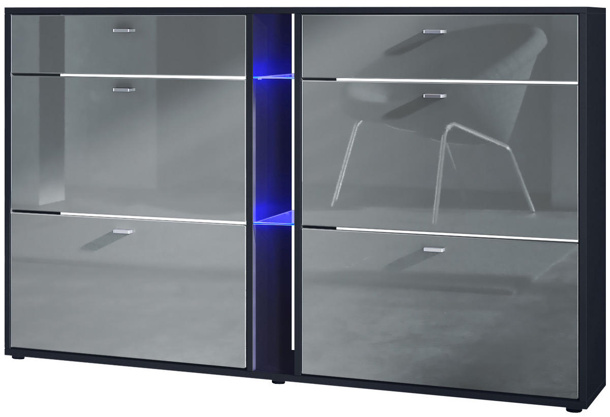 SCHUHSCHRANK Today Fronten in Grau Hochglanz - Grau, Holzwerkstoff (155.5/95/28cm) - Vladon