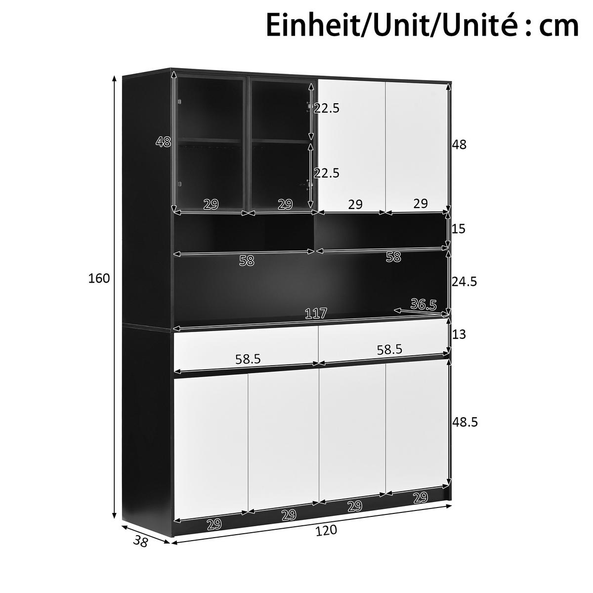 BUFFET Hochschrank mit LED-Glasfach, offenen Ablagen und App-Steuerung - Weiß, Holzwerkstoff (38/160/120cm) - Korfee