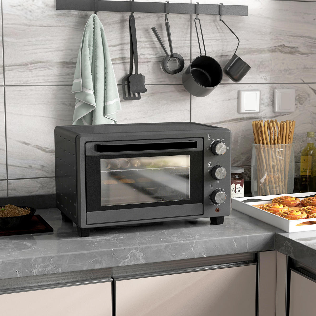 MINIBACKOFEN Grau - Grau, Metall (46.4/38/28.5cm) - HOMCOM