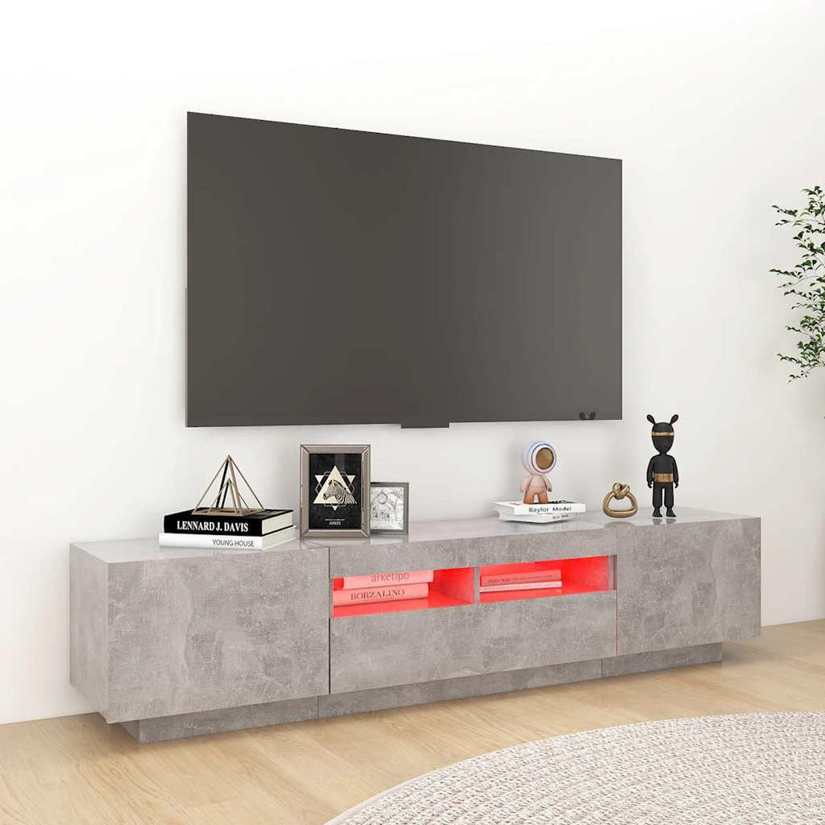 LOWBOARD mit Led-Leuchten 180/35/40 cm aus Holzwerkstoff in Betongrau - Hellgrau, Holz (180/40/35cm) - vidaXL