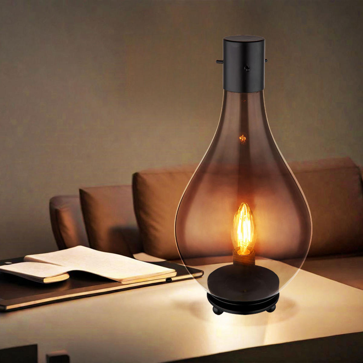 LED TISCHLEUCHTE Glas Rauch Schwarz - Grau, Glas (18/18/35cm) - Globo Lighting