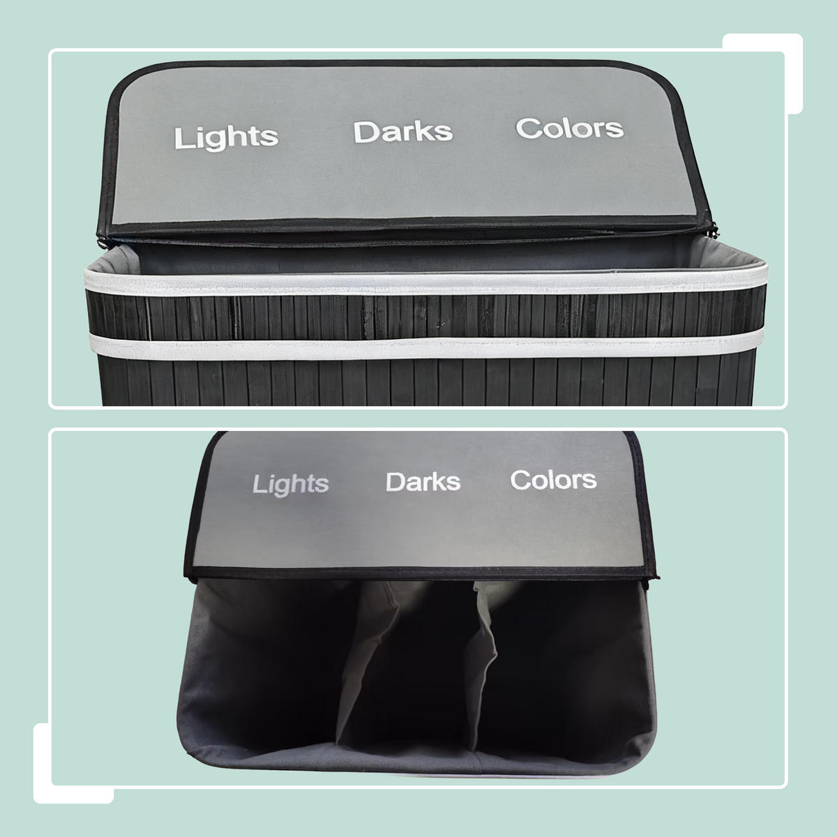 KOŠÍK z bambusu - čierna, drevo/textil (52/63/32cm) - Relaxdays