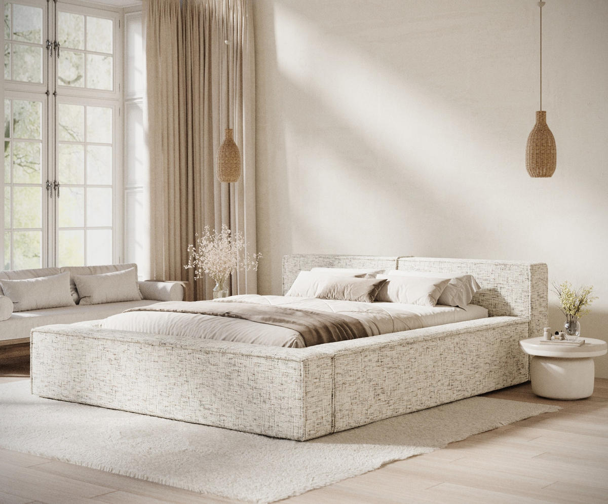 POLSTERBETT Voliera Beige 160/200 cm im Webstoff - Birkefarben/Beige, Holz/Holzwerkstoff (160/200cm) - Maison de Reve