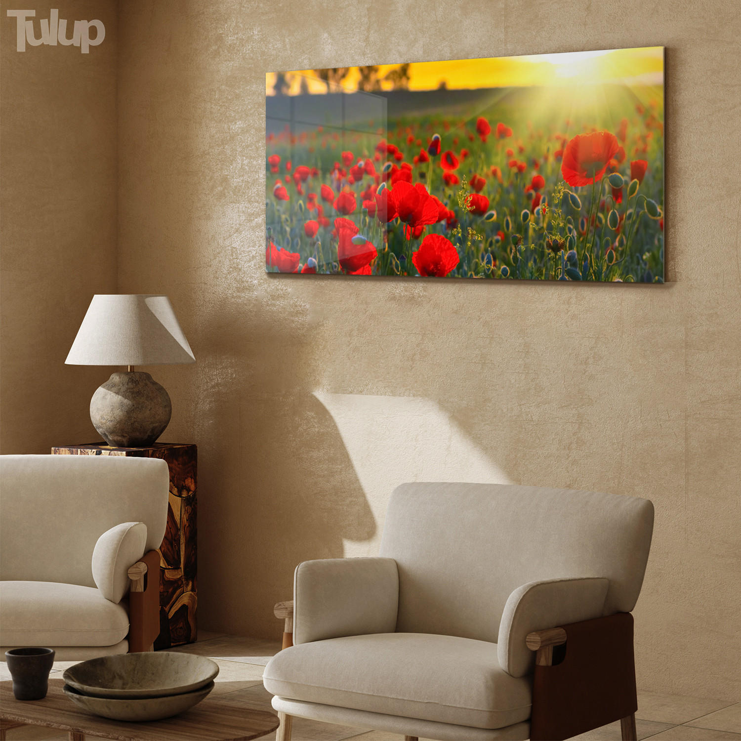 GLASBILD 120x60 cm Sonnenuntergangsfeld - Rot, Glas (120/60cm) - TULUP