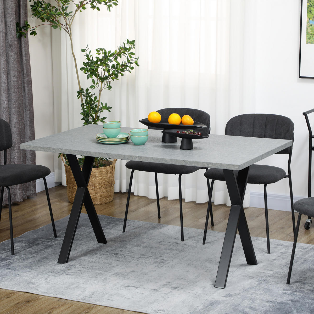 ESSTISCH, MDF, Stahl, Grau - Grau, Kunststoff (140/80/76cm) - HOMCOM