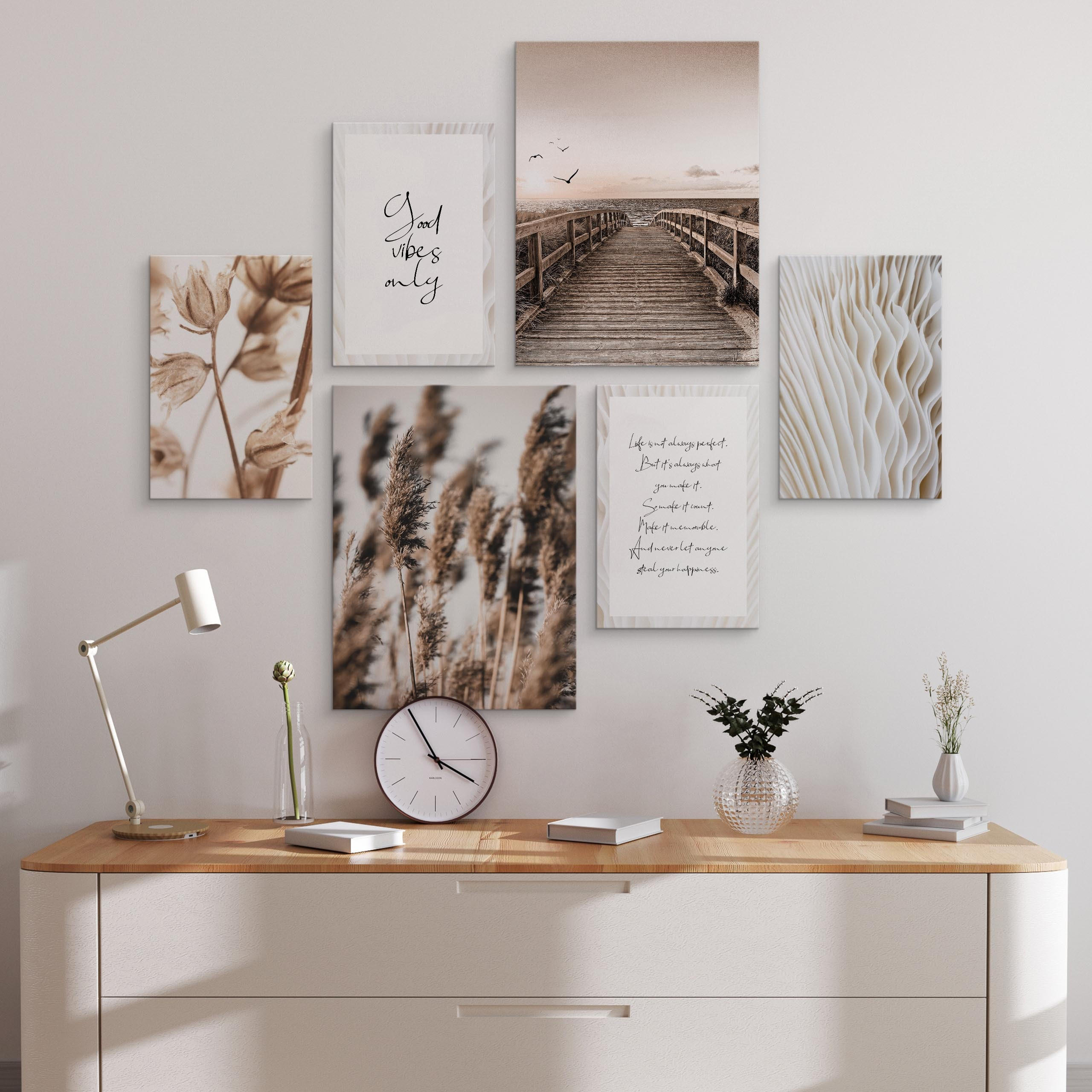 Thumbnail - Muralo Leinwandbilder, Schwarz, Weiß, Beige, Braun, Grau, Textil, Sprichwort/Zitat, Baum/Pflanze/Natur, Wasser/Strand/Me...