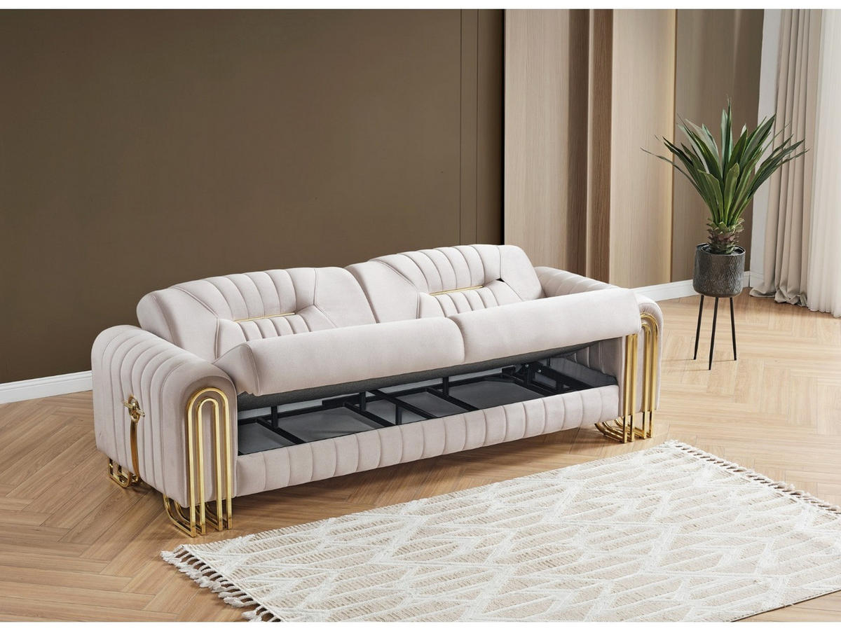 SITZGARNITUR Bogota, Beige Stellvariante 3+2+1 - Beige, Holzwerkstoff/Metall (240/87/98cm)