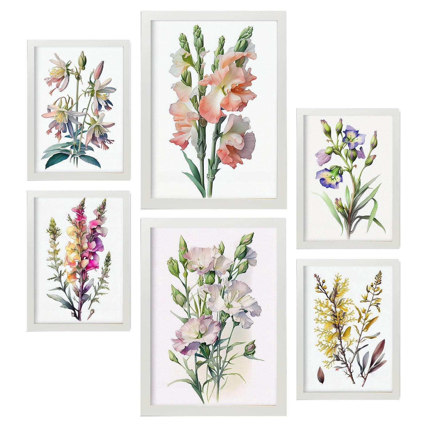 POSTER Set Mit 6 Wilde Blumen Vollfarbige Natur Und Botanikdrucke Mit Blumenmotiven Auf Reinweißen Hintergründen A3 & A4 Weißer Rahmen - Weiß, Papier (29/3cm) - Nacnic