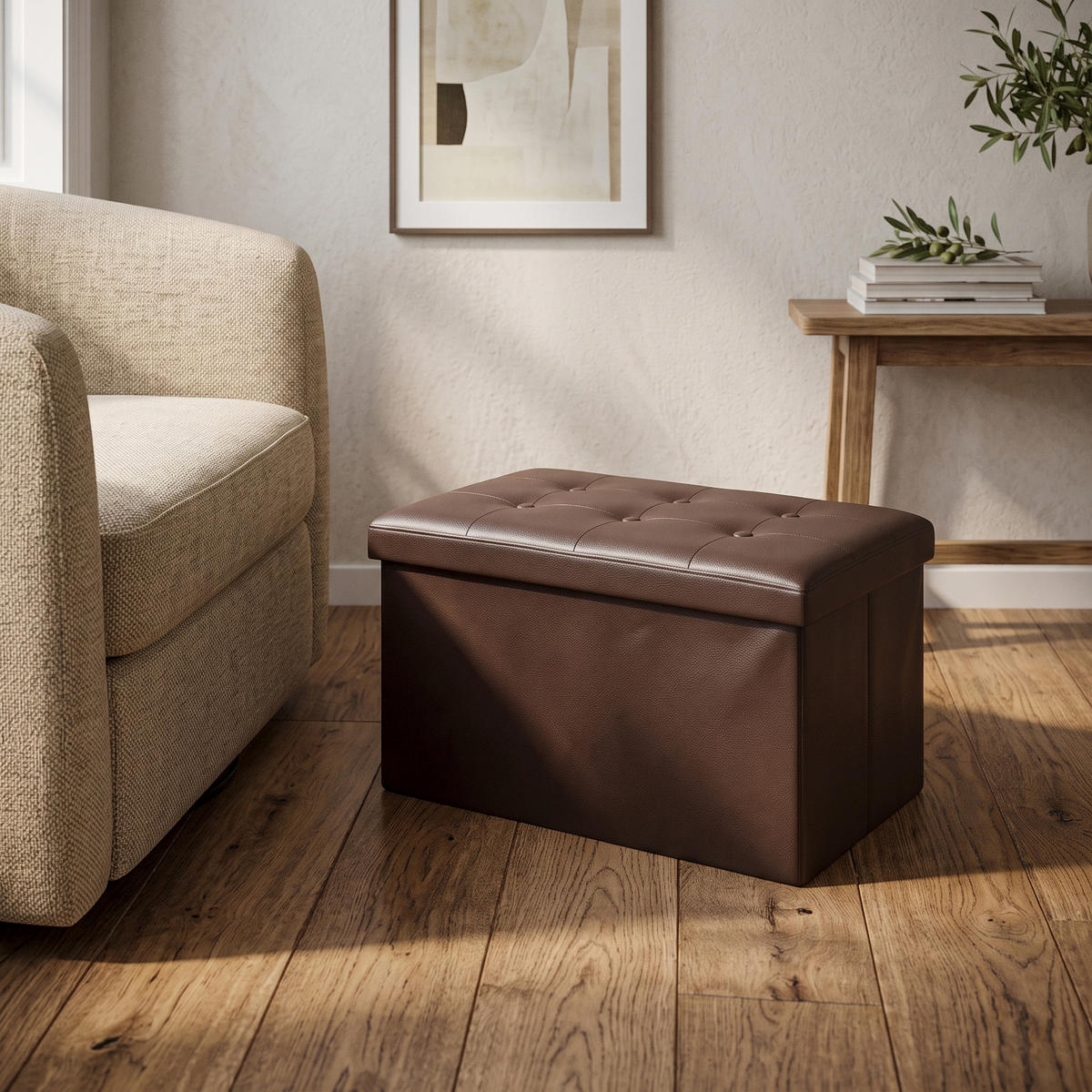 HOCKER mit Stauraum aus Kunstleder - Braun, Leder (40/40/80cm) - SCENA LIVING