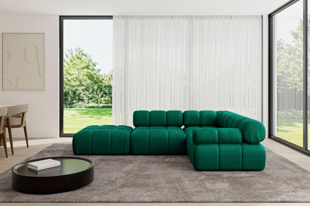 ECKSOFA modulares Sofa Felto-L1 - 285x190x70 cm Dunkelgrün Velours - Dunkelgrün, Holzwerkstoff/Textil (285/190cm) - ALTDECOR