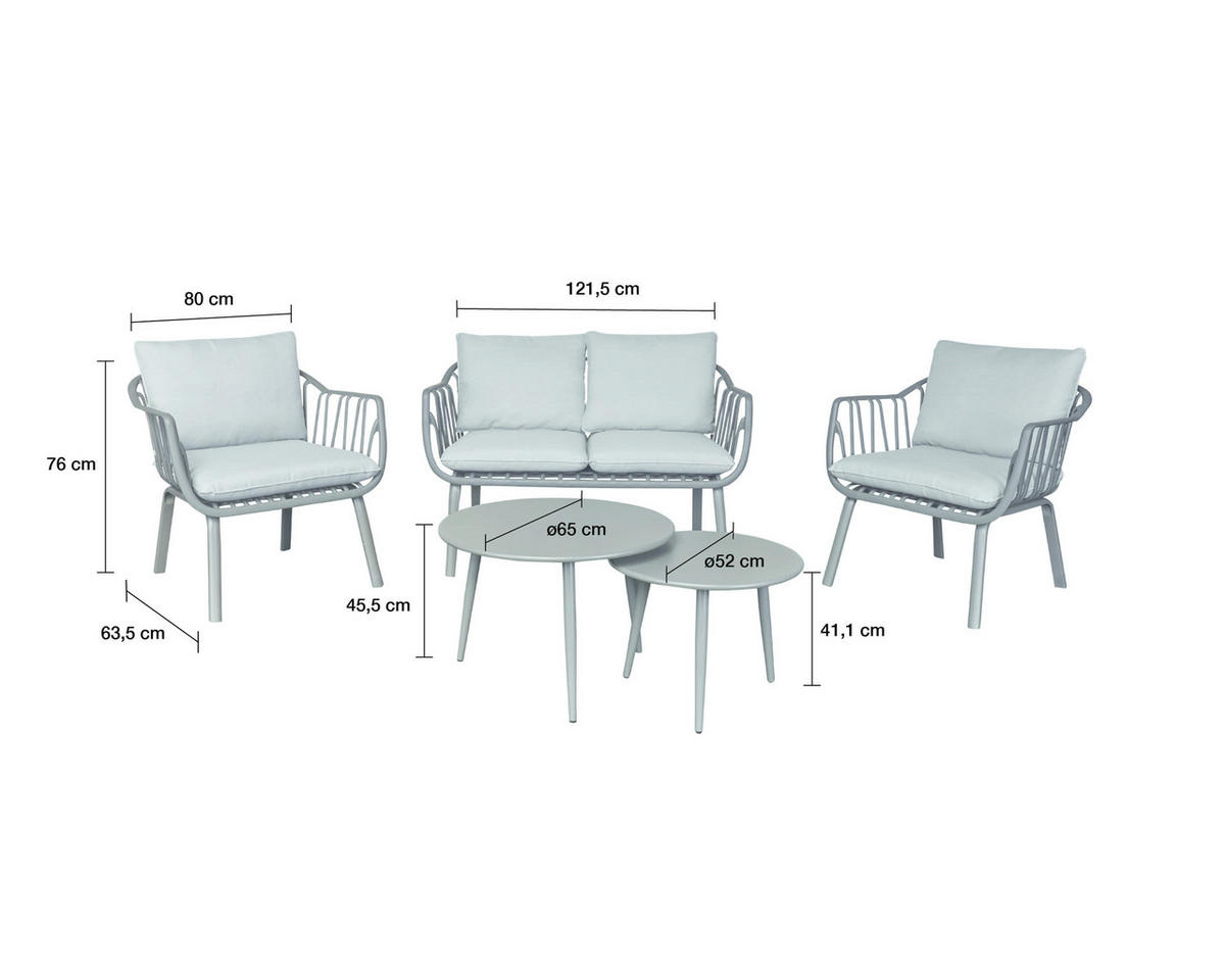 LOUNGESET 4tlg. Moroni, Grau, Kunsstoff - Grau, Kunststoff/Metall - dasmöbelwerk