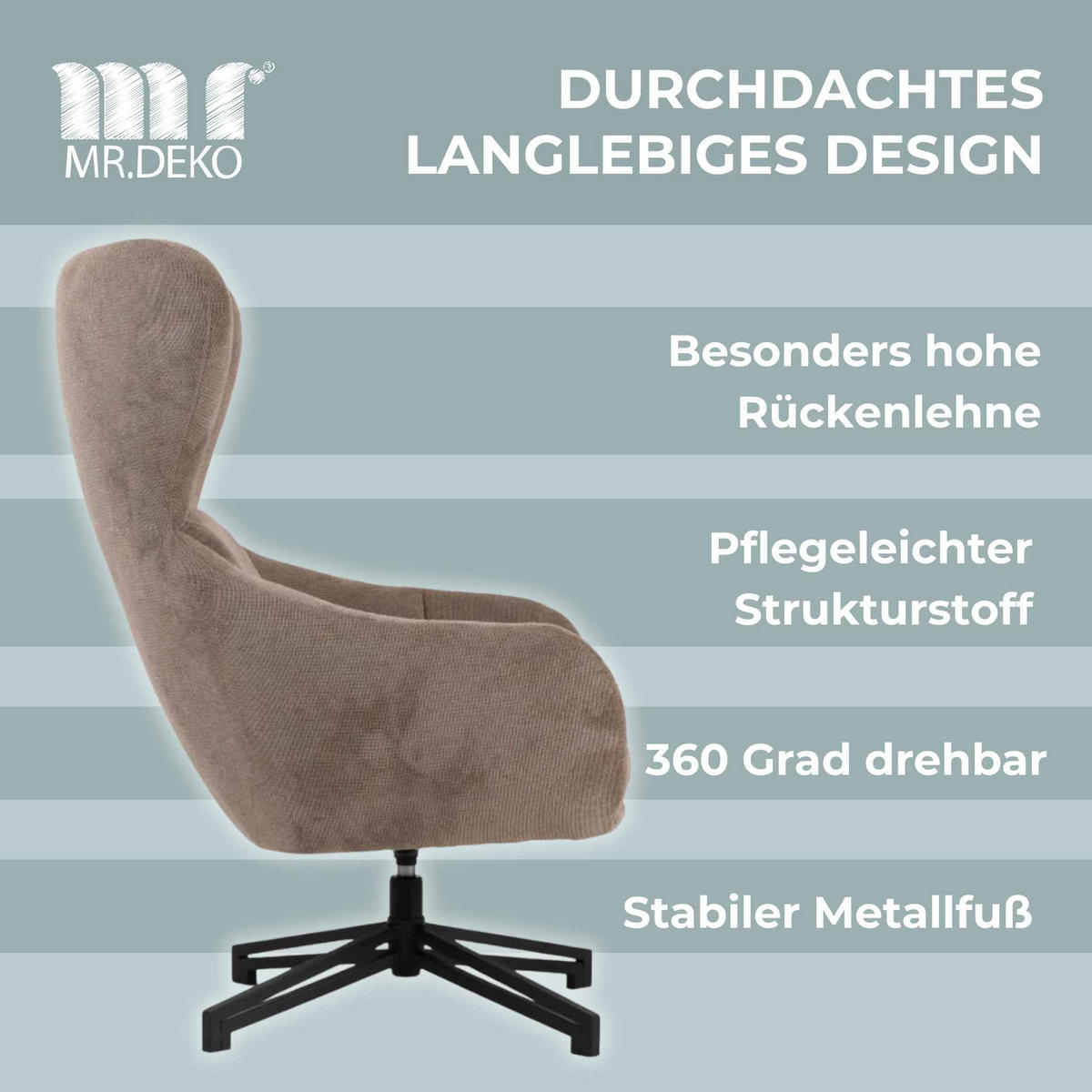 OHRENSESSEL Marconia - Schwarz/Braun, Textil/Metall (75/109/80cm) - Mr. Deko