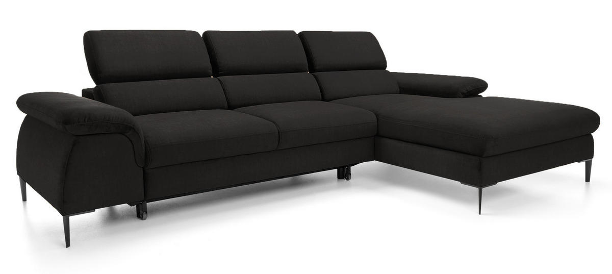 ECKSOFA L-Form 290 cm Amaro M mit Schlaffunktion, Rechts, Schwarz - Schwarz, Holz (182/288cm) - Emporius