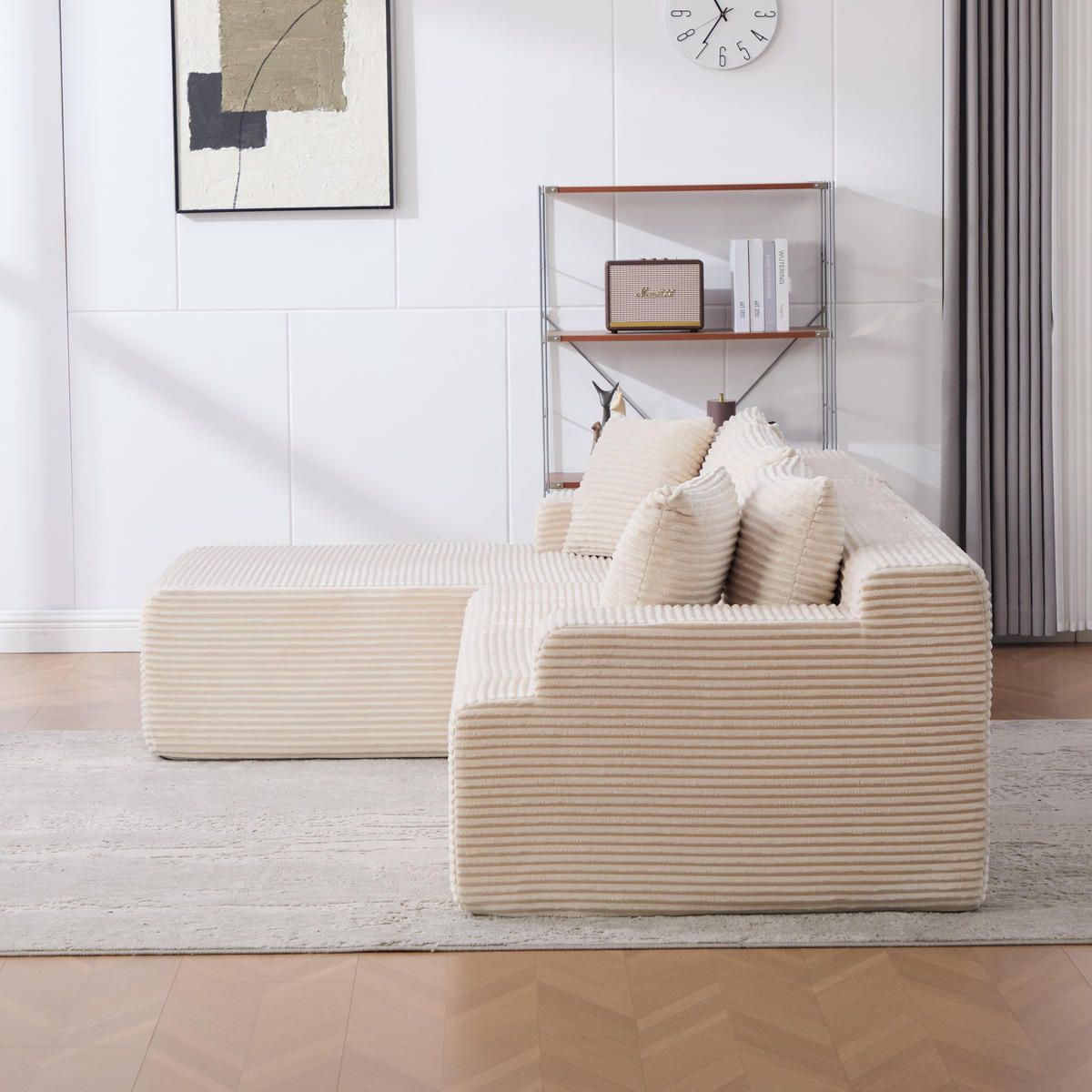 ECKSOFA 272/174/74.5 cm Elfenbein mit 30D hochelastischem Schaumstoff und rutschfestem Boden - Ecru, Textil (174/74.5/272cm) - Oxeza