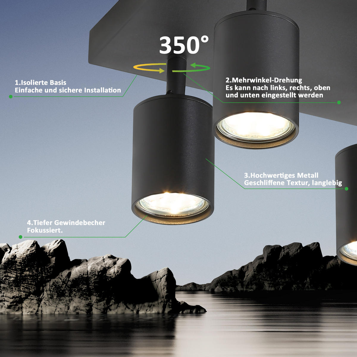 STRAHLER Bergheim 6-flammig 40/20/14.4 cm - Schwarz, Metall (40/20/14.4cm) - Nettlife