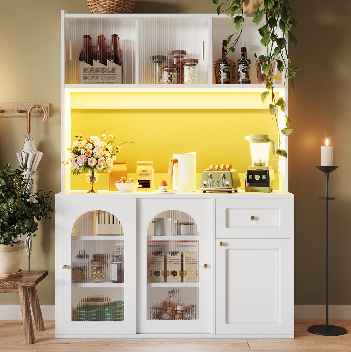 BUFFET 120/167/35 cm Weiß aus MDF und Holzwerkstoff mit LED-Beleuchtung - Weiß, Holzwerkstoff (35/167/120cm) - OKMYHOME