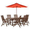GARTENMÖBEL SET 6-Sitzer mit Sonnenschirm rot Akazienholz dunkelbraun Amantea - Dunkelbraun/Rot, Holz - Beliani