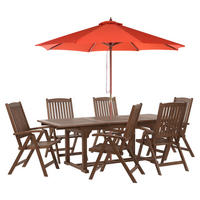 GARTENMÖBEL SET 6-Sitzer mit Sonnenschirm rot Akazienholz dunkelbraun Amantea - Dunkelbraun/Rot, Holz - Beliani