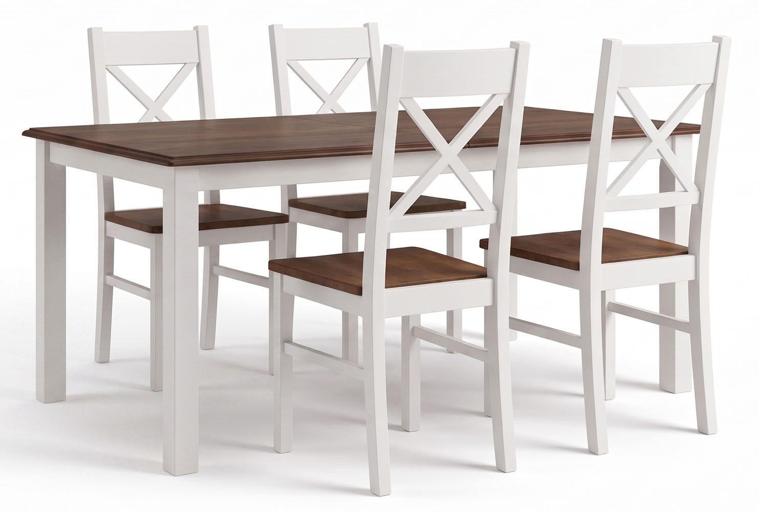 ESSZIMMER-SET Belluno Elegante 5-tlg Kiefer Weiß / Gebeizt Nussbaum 150-197 / 93 / 75cm - Nussbaumfarben/Weiß, Holz (197/75/93cm) - Feldmann-Wohnen