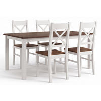 ESSZIMMER-SET Belluno Elegante 5-tlg Kiefer Weiß / Gebeizt Nussbaum 150-197 / 93 / 75cm - Nussbaumfarben/Weiß, Holz (197/75/93cm) - Feldmann-Wohnen