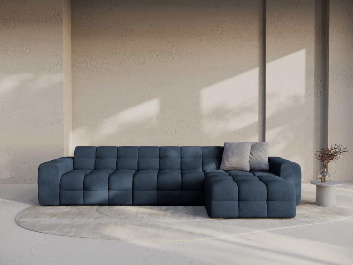 ECKSOFA rechts Kendal aus strukturiertem Stoff marineblau 5 Sitzplätze - Blau, Textil (173/357cm) - Micadoni