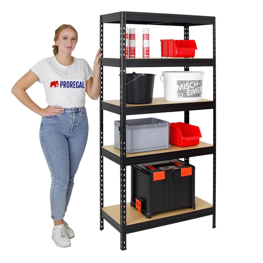 SCHWERLASTREGAL Rivet 180x90x45 cm Fachlast 250 kg Innovatives Stecksystem Schwarz - Schwarz, Metall (90/180/45cm) - PROREGAL