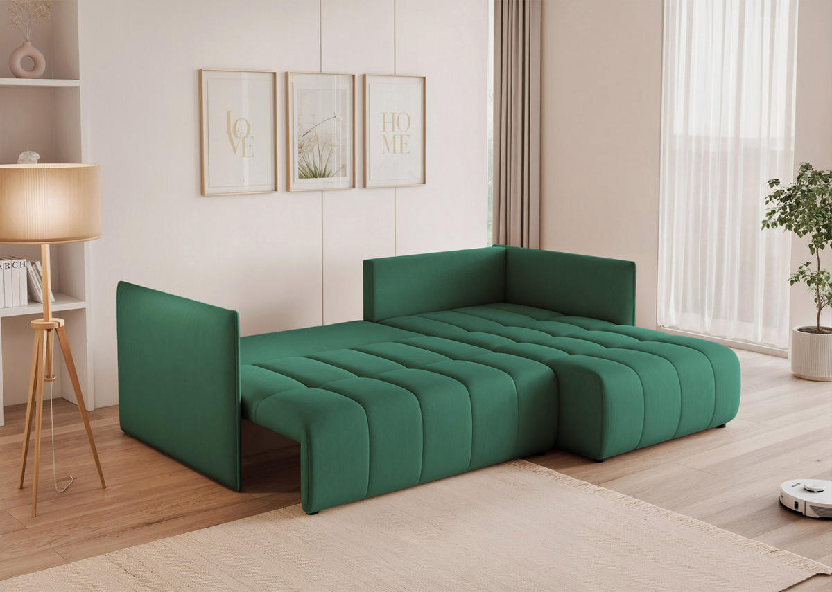 ECKSOFA CLEO mit Schlaffunktion und Bettkasten Grün - Grün, Holzwerkstoff/Kunststoff (245/180cm) - Idohome