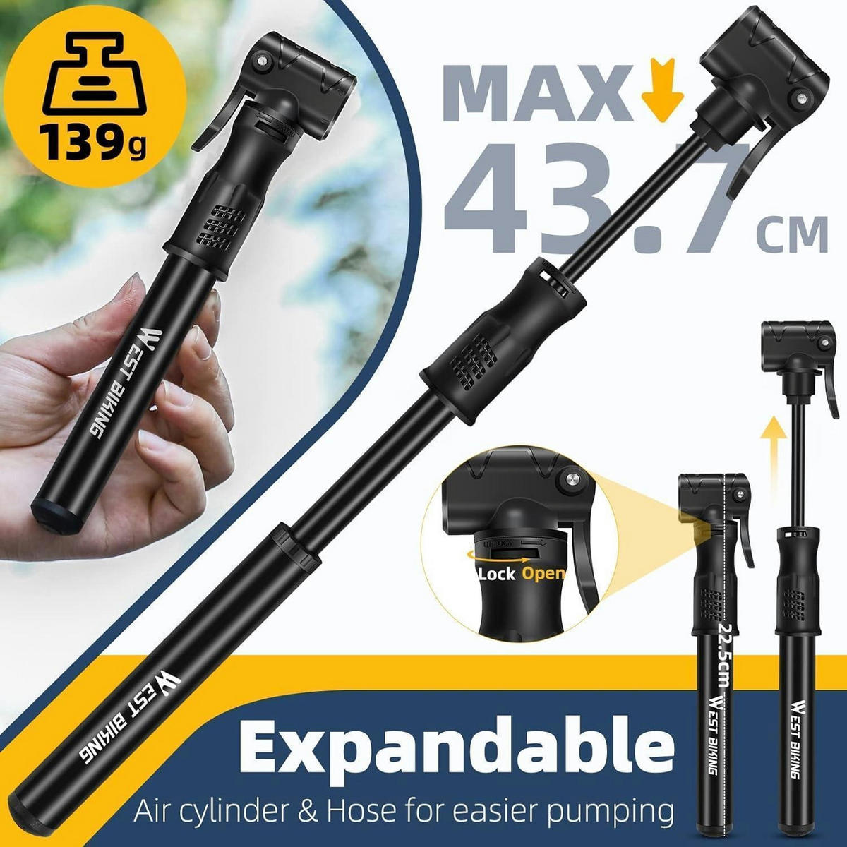 FAHRRADPUMPE Mini Aluminium mit Halterung für alle Ventile - Schwarz, Metall (4.3/1/22.5cm)