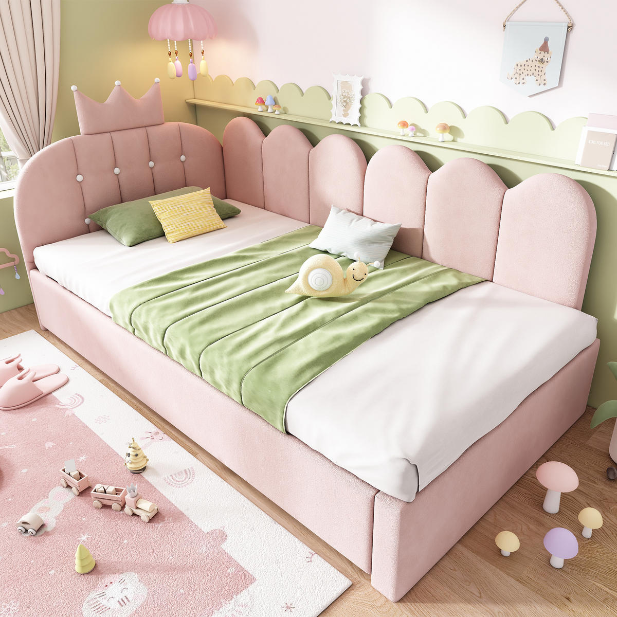 TAGESBETT mit Ausziehbett 90x200 cm Samt Rosa - Pink, Holz (90/200cm) - Meubliv