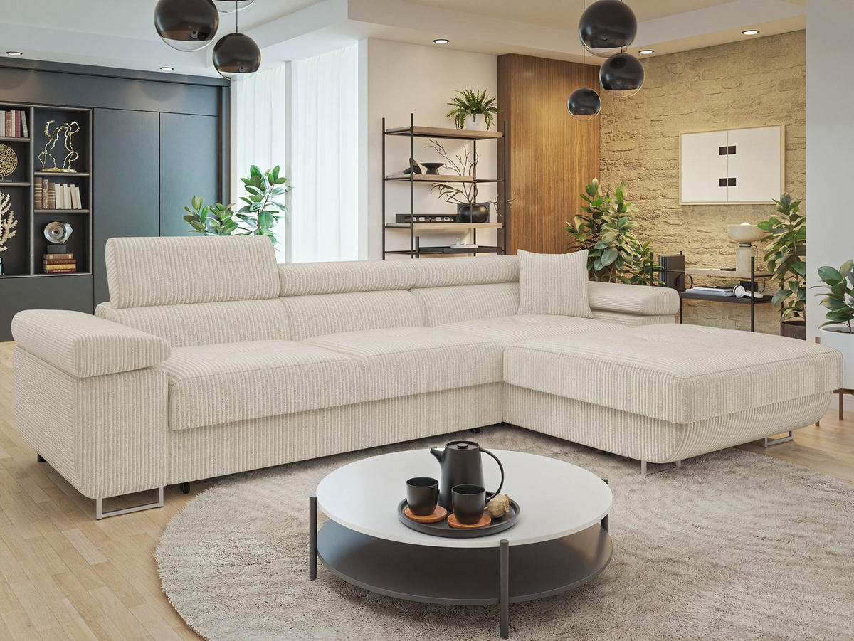 ECKSOFA Torezio Mini Cord, Seite: Rechts - Beige, Holz/Textil (280/170cm) - MIRJAN24