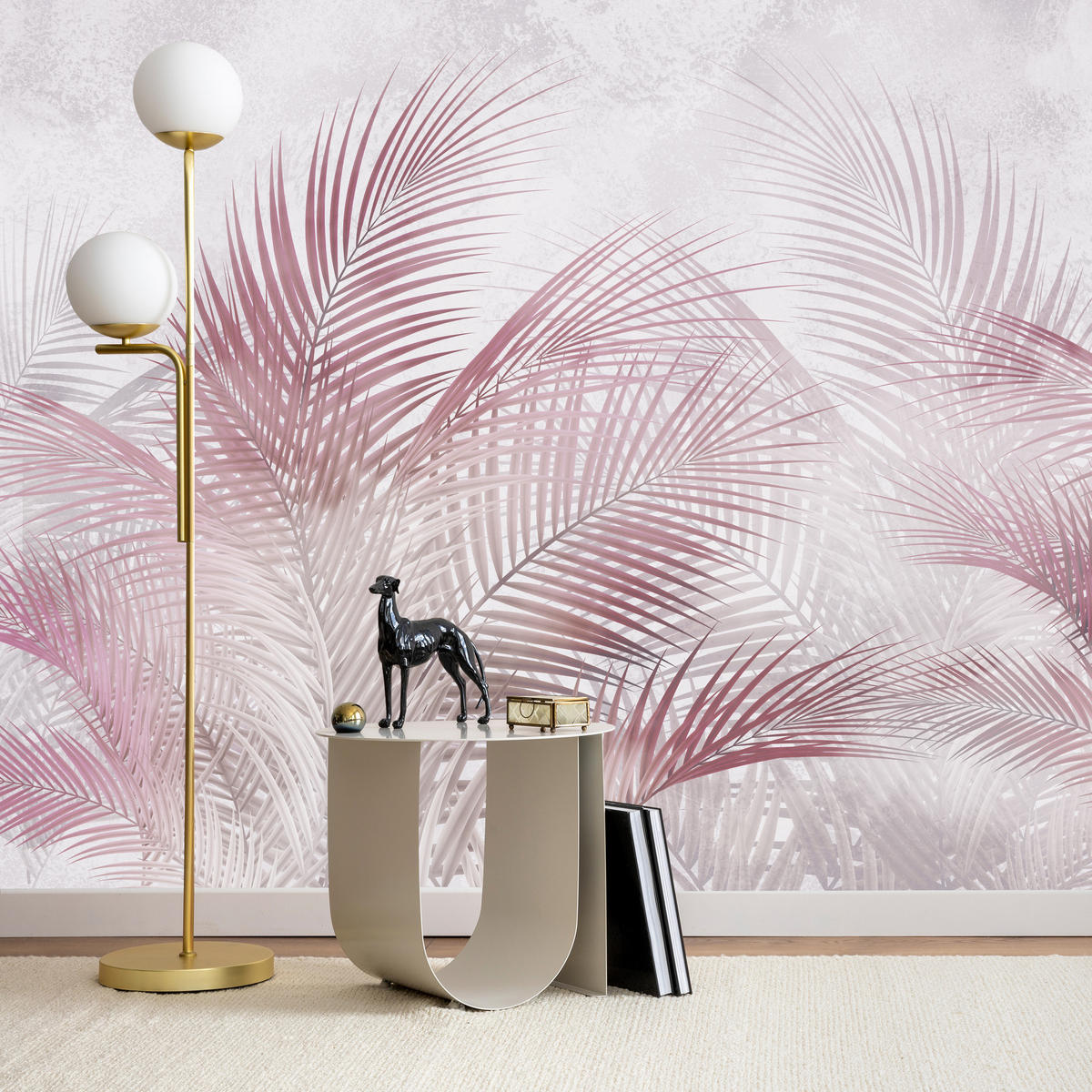 FOTOTAPETE für Schlafzimmer Rosa Palmenblätter Fein Vintage Pastell 350x256 - Violett/Rosa, Papier (350/256cm) - Muralo